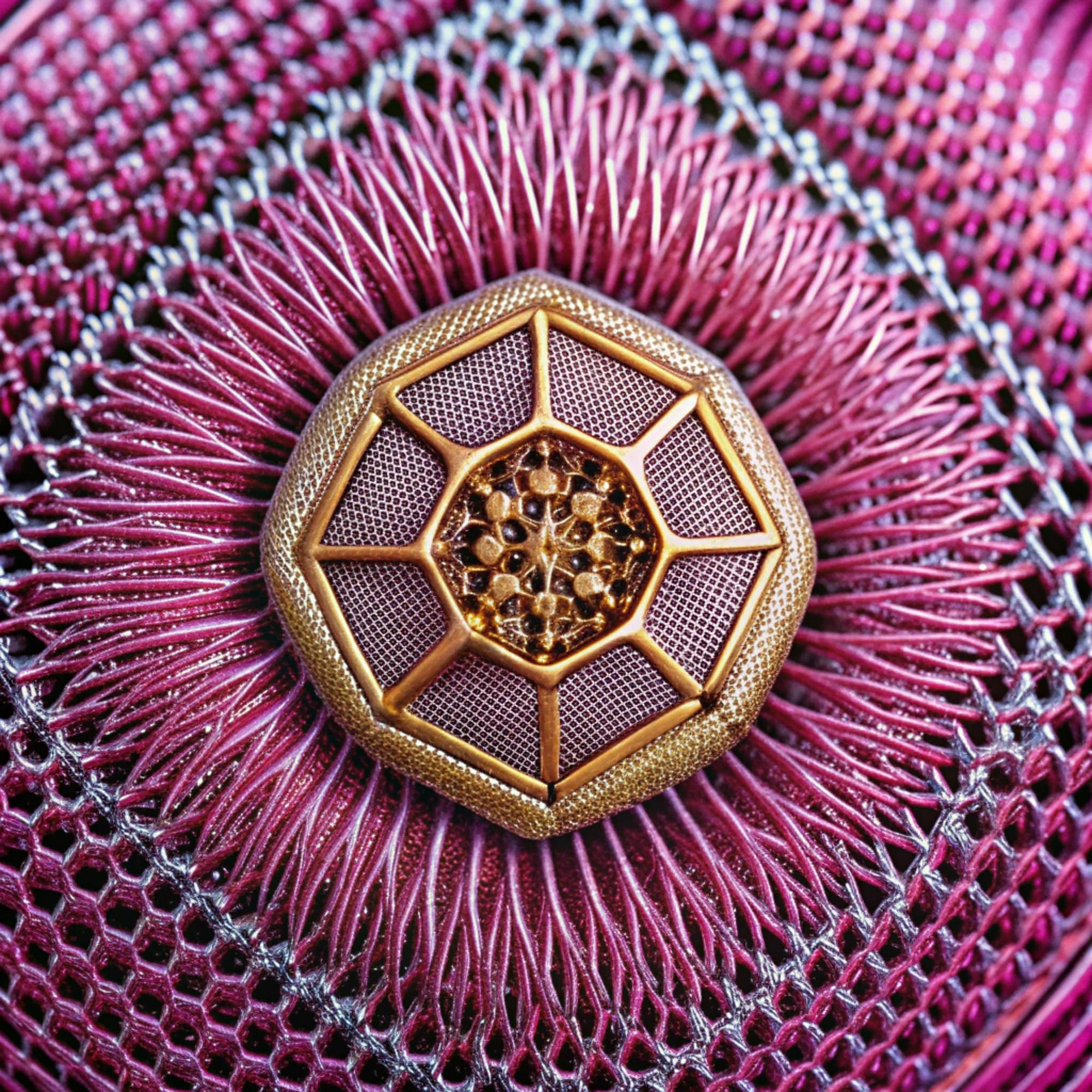 Close-up of contemporary embroidery on fabric with geometric stitches