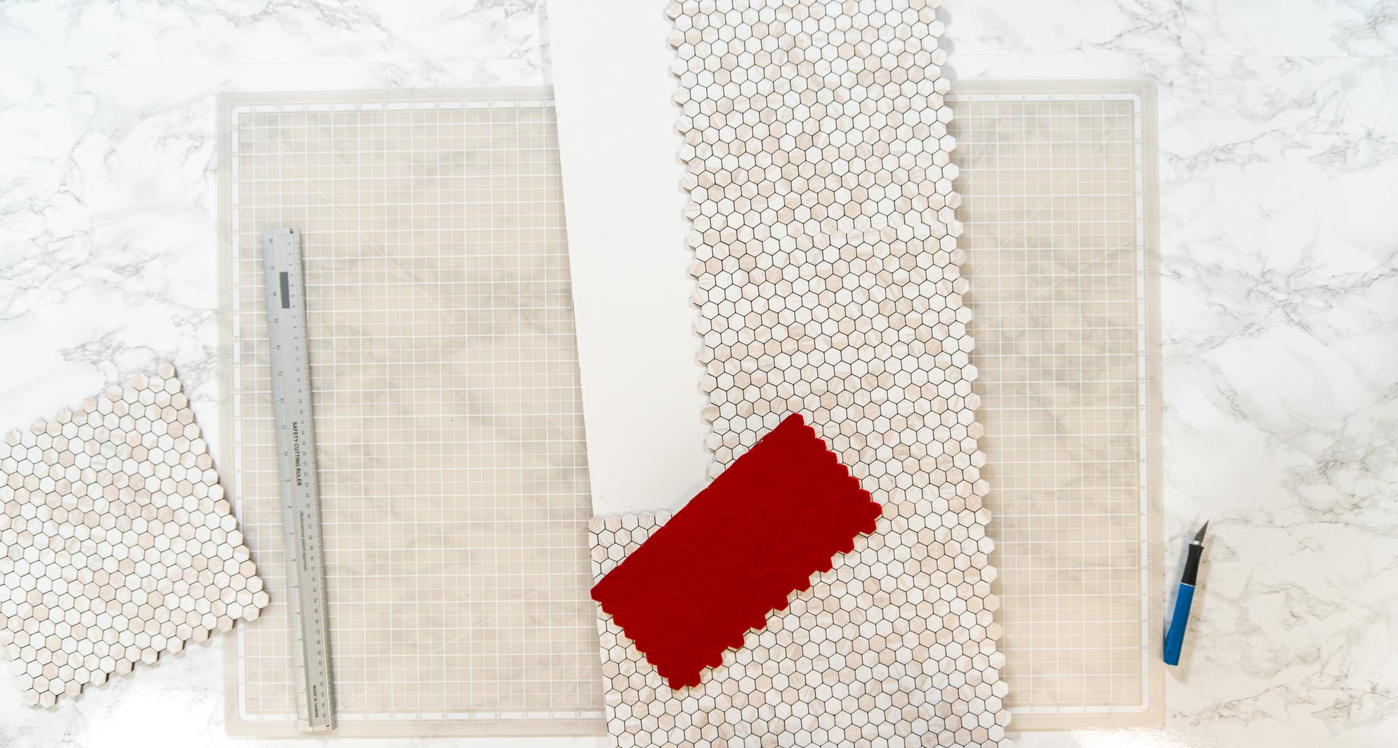Sample pricing visual: embroidery swatches and ruler